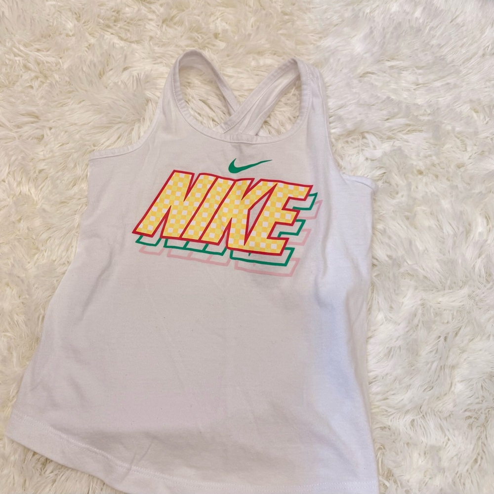 Nike White Tank with Yellow, Green and Pink Logo